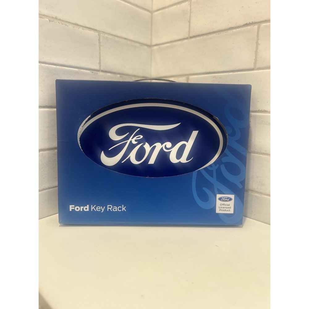 Ford Oval Wall-Mounted Metal Key Rack Holder, 4 Hooks, Blue/White Licensed